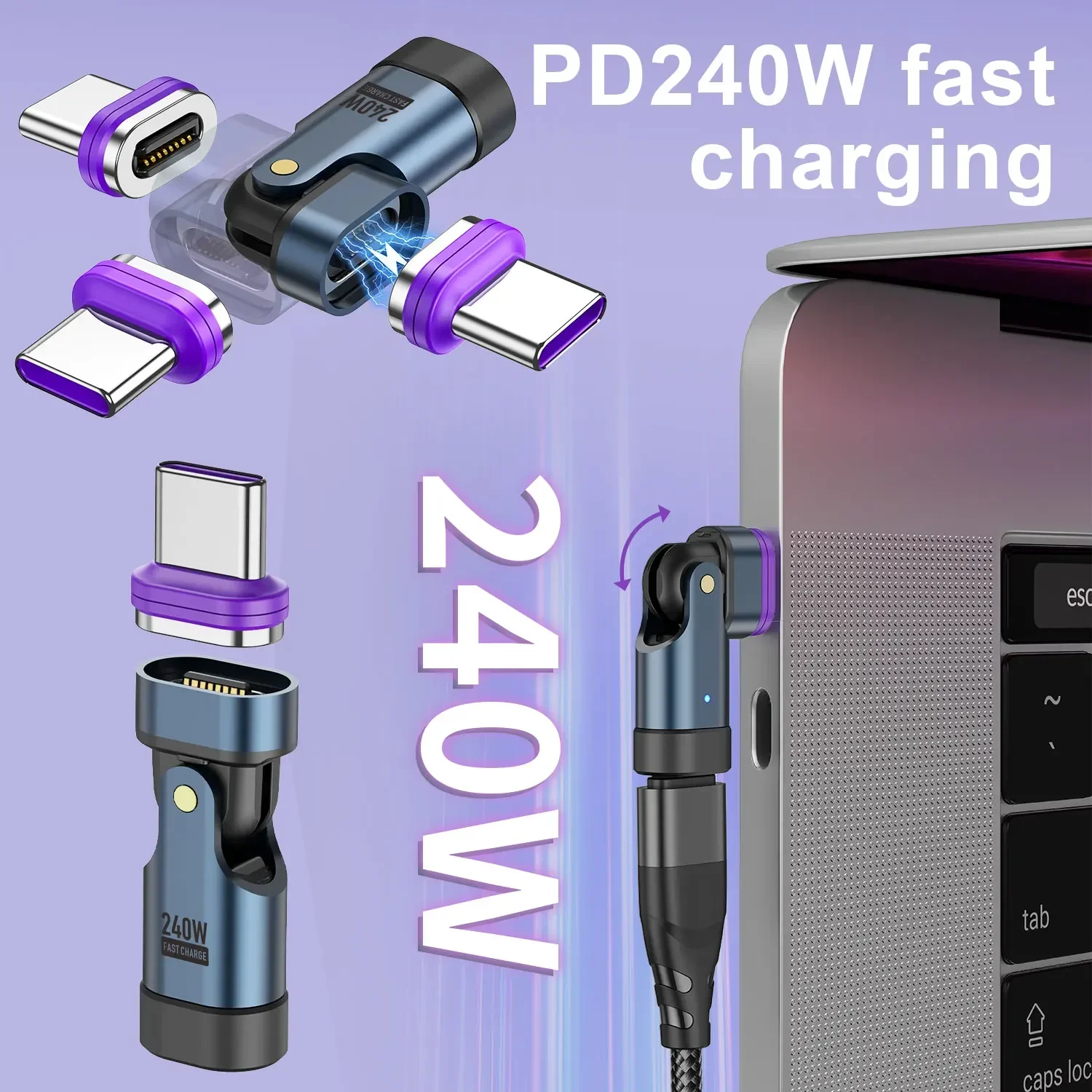 3 IN 1 240W USB-C to Type-C Adapter 180&deg; Rotation Magnetic Fast Charging Type C Female Converter For Macbook Pro iPhone 16 15 usb hub wifi adapter usb to hdmi adapter bluetooth usb adapter usb isolator
