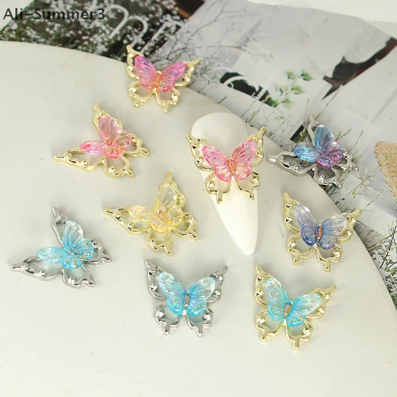 10pcs Colorful Gradient 3D Glitter Butterfly Nail Charms