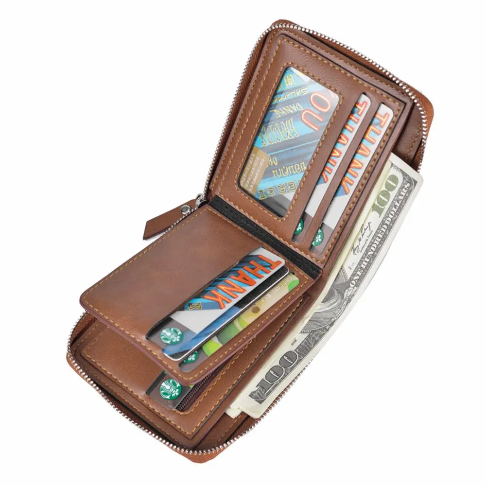 

Vintage Large Capacity PU Leather RFID Anti-theft Men Leather Wallet Card Holder Case Coin Clutch Bag Short Purse
