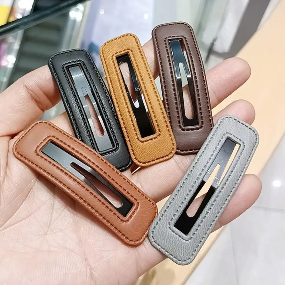 Pu Leather Square Leather Hair Clip Creative Candy Color Geometry Girl Hairpin Barrettes Korean Style Side Clip Children