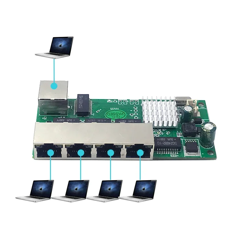 5포트 10/100/1000M 5V-16V, 9V-48V 이더넷 네트워크 산업용 스위치 모듈