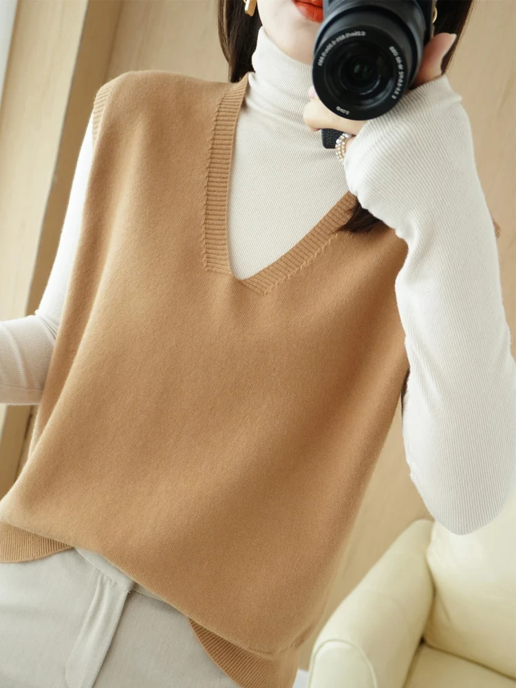 

Oversized Wool Sweater Vest Solid Loose V-Neck Sleeveless Short Knitted Pullover Vests New In Knitwear Fashion Trends Outerwears