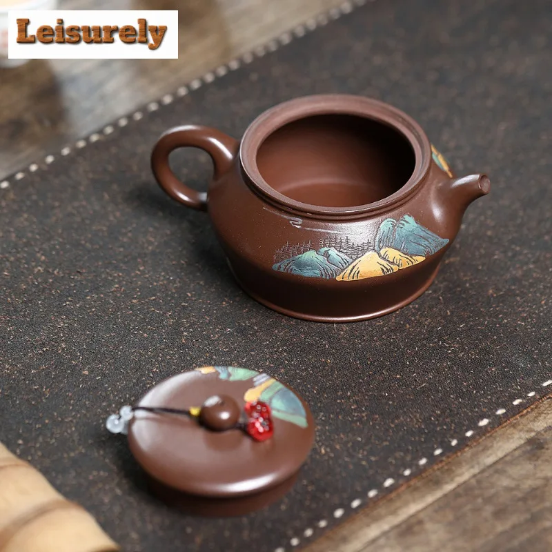 250ml High-end Yixing Purple Clay Teapots Handmade Colored Drawing Man Shu Pot Raw Ore Purple Mud Kettle Chinese Zisha Tea Set