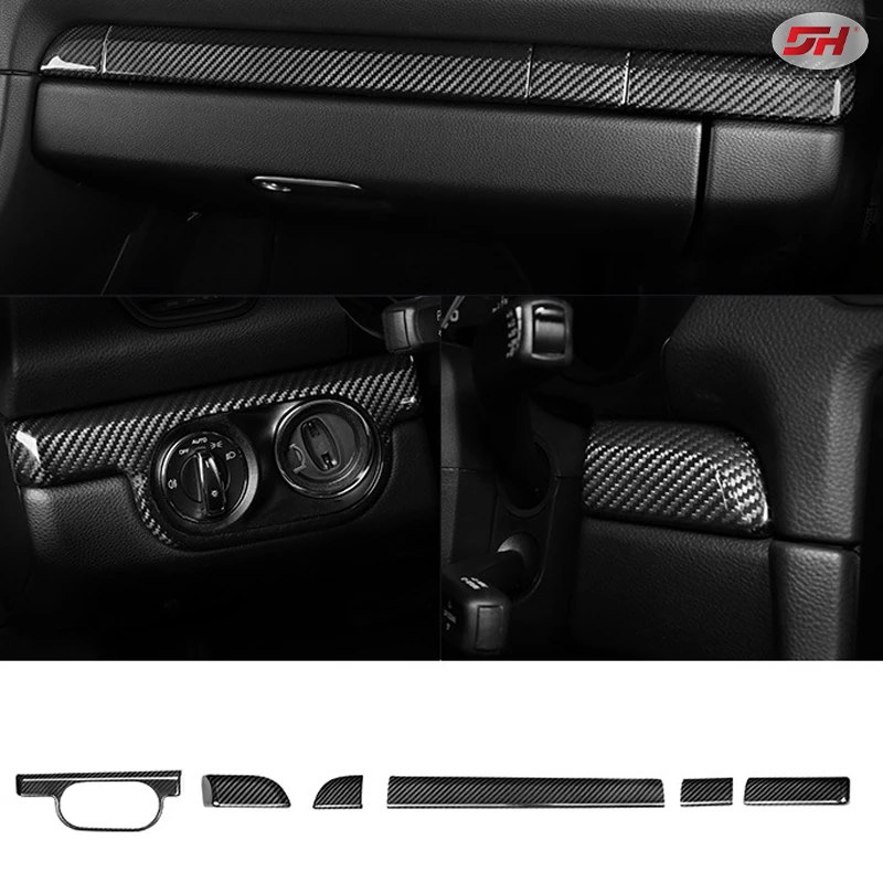 6pcs car dry carbon fiber dashboard trim frame cover dashboard air