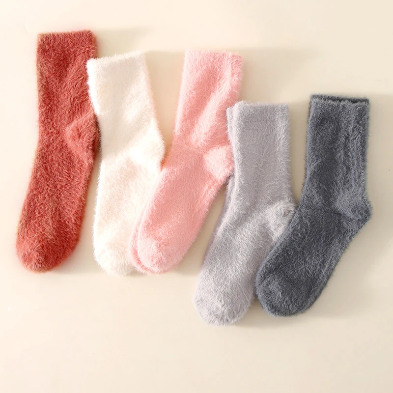 

Autumn Winter Plush Socks For Women Solid Mink Velvet Elastic Thicken Thermal Coral Velvet Sleep Plush Floor Plush Socks