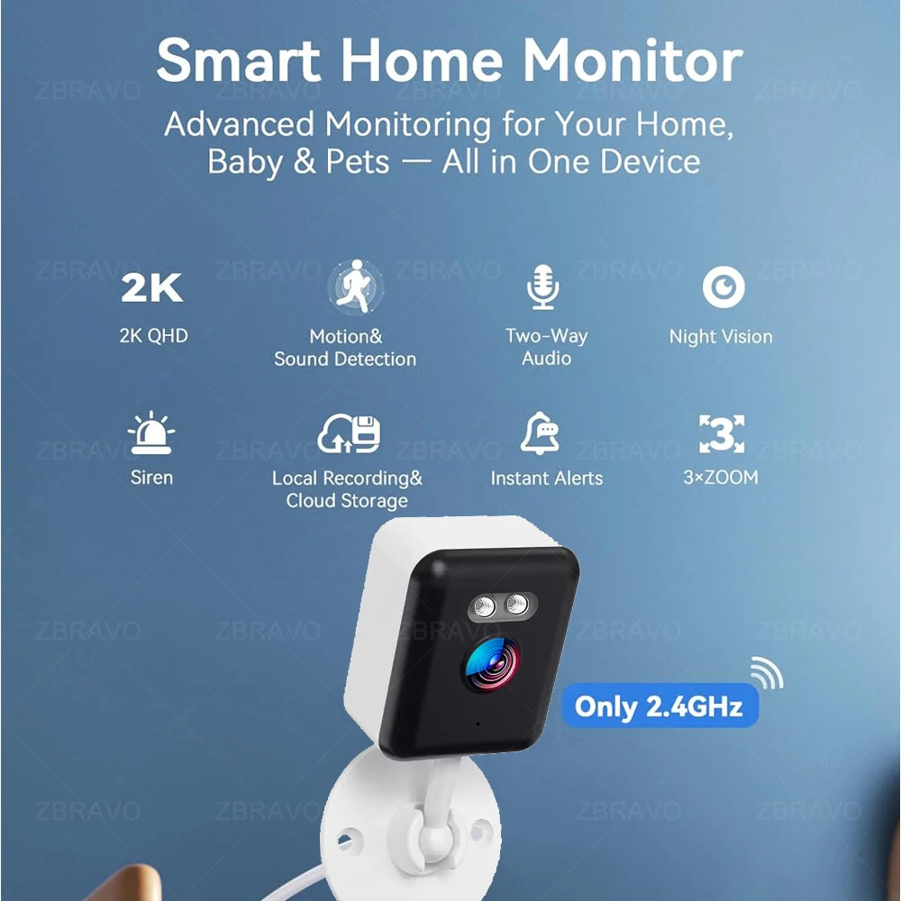 Tuya Smart Life 2K 5MP Indoor Mini WiFi Camera Home Security CCTV Motion Detection Siren Alarm Baby Monitor Color Night Vision 2