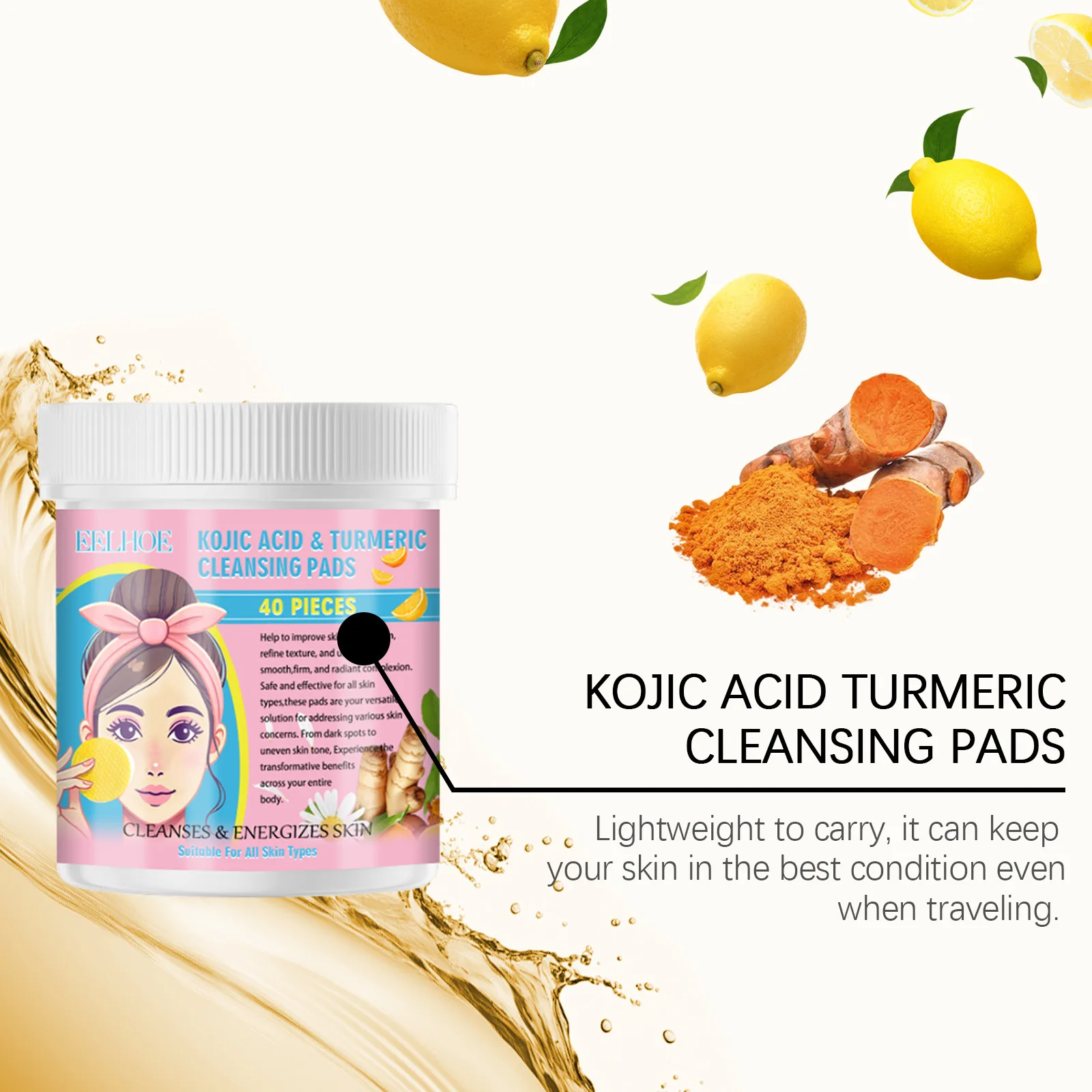 Kojic Acid Turmeric Cleansing Pads Exfoliate Face Cleansing Remove Dead Skin Smoothing Shrink Pores Oil Control Skin Care Pads 4