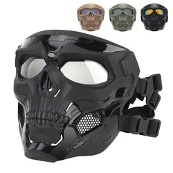 Skull Design Windproof Full Face Mask with Colored Goggles for Halloween and Cosplay (BrownGrey)
