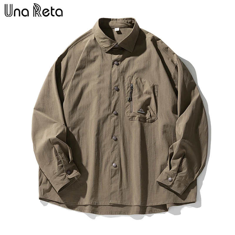

Una Reta Waterproof Men's Shirt Spring Autumn Harajuku Men Clothing Long Sleeve Shirt Streetwear Solid Shirts For Men