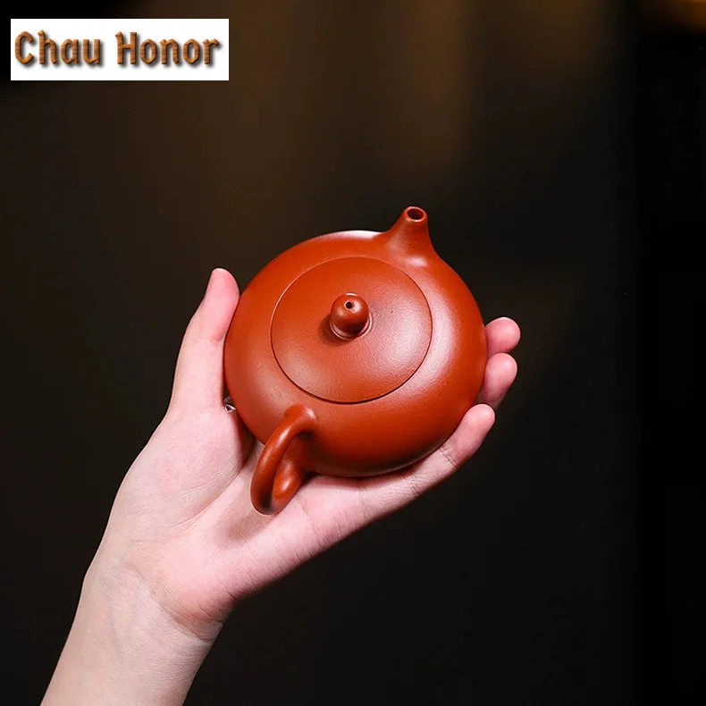 140ml Aesthetic Yixing Purple Clay Teapots Handmade Flat Xishi Pot Raw Ore Mud Kettle Chinese Zisha Tea Set Drinkware Supplies