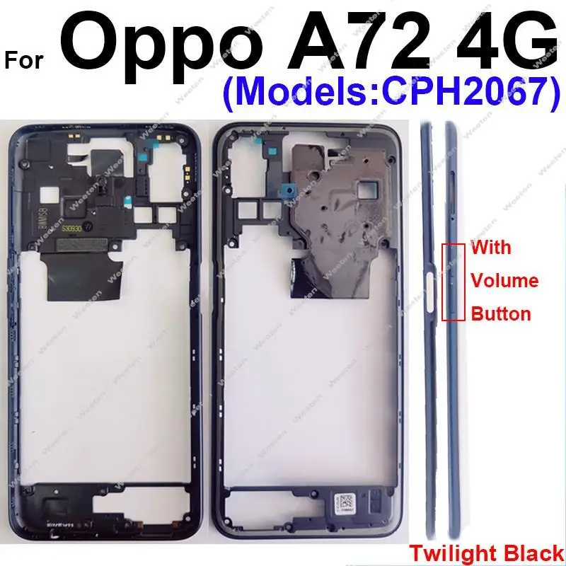 OPPO A72 4G 5G 중간 프레임 커버 베젤(볼륨 버튼 렌즈 프레임 교체 포함)용 중간 하우징
