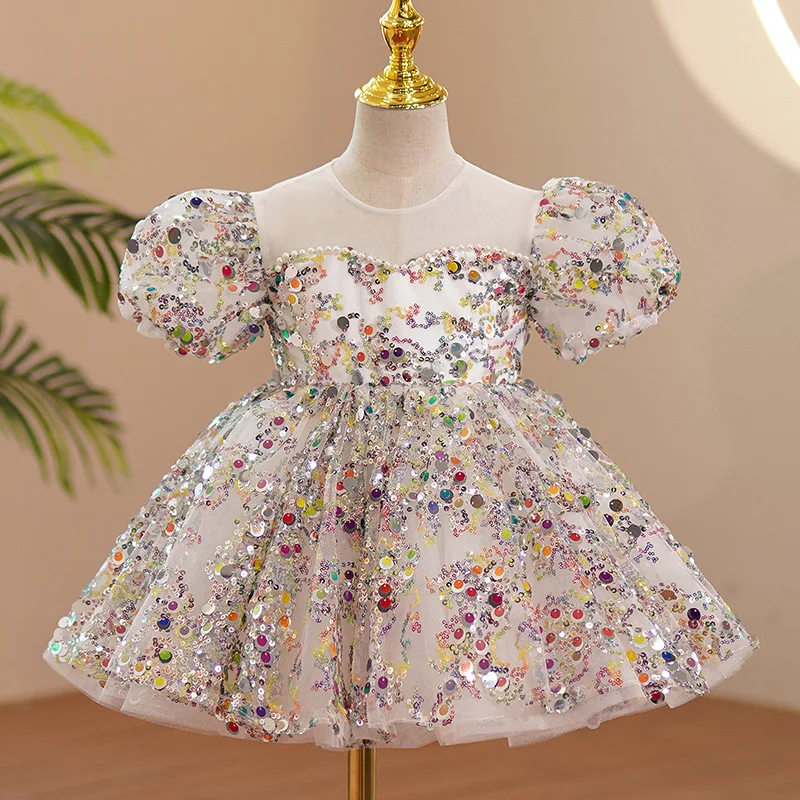 

First birthday girl party Children princess dress sequin dresses girls from 2 to 7 years for Kids wedding ceremony Baptism Frock