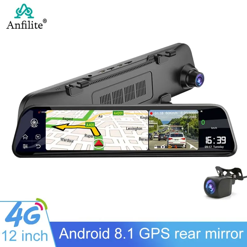 12 Inch Car WIFI Dash Camera 4+32GB GPS Navigation Rearview Mirror G-sensor Auto Recorder Android 8.1 ADAS Remote monitor