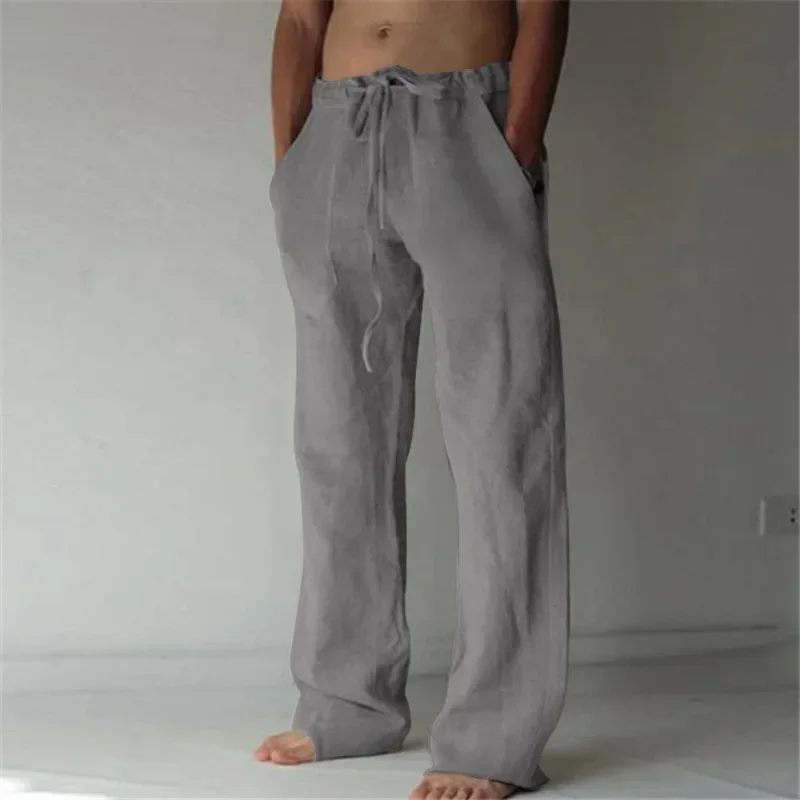 2024 Summer New Men's Cotton Linen Fashion Loose Wide Leg Pants Sports and Leisure Solid Color Large Size Pants M-4XL 5