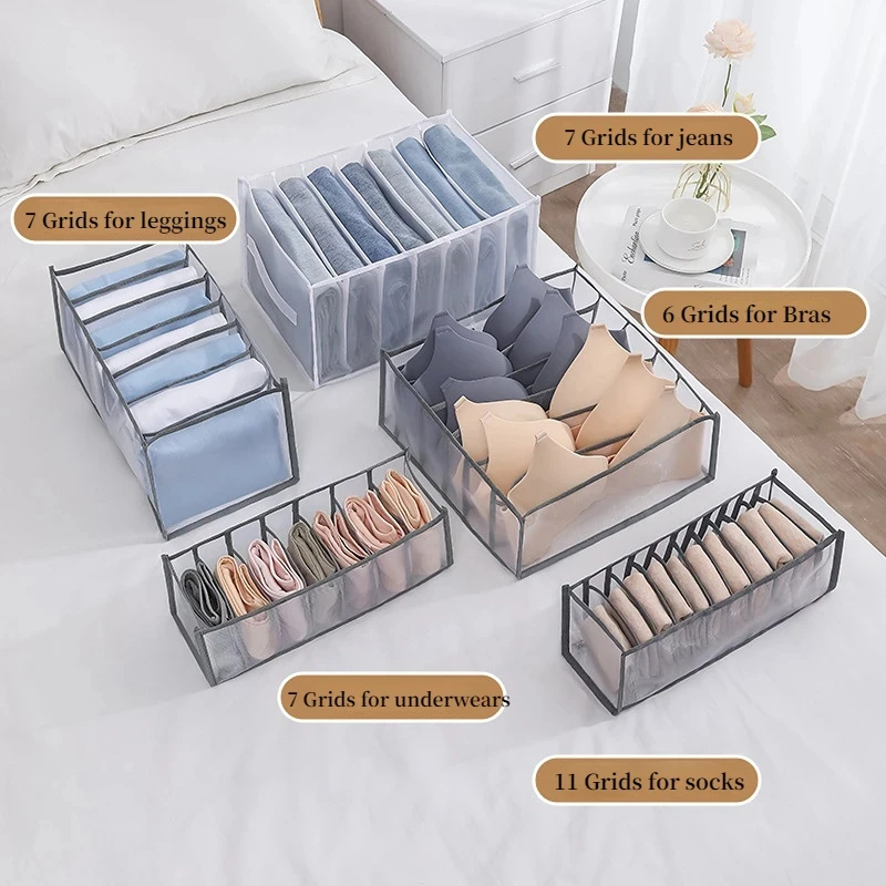 1/2PCS Clothes Organizer Trousers Clothes Jeans Storage Box Wardrobe Clothes Organizer Underwear Bra Socks Drawer Compartment 5