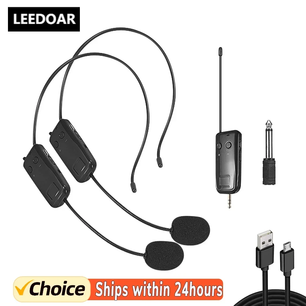2.4G Head-mounted Wireless Lavalier Microphone Set Transmitter with Receiver for Amplifier Voice Speaker Teaching Tour Guide