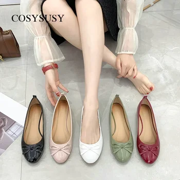 Women's Round Toe Flat Shoes with Soft Leather 2025 New Butterfly Bow Casual Black Women's Shoes Ballet Style Single Shoes 1