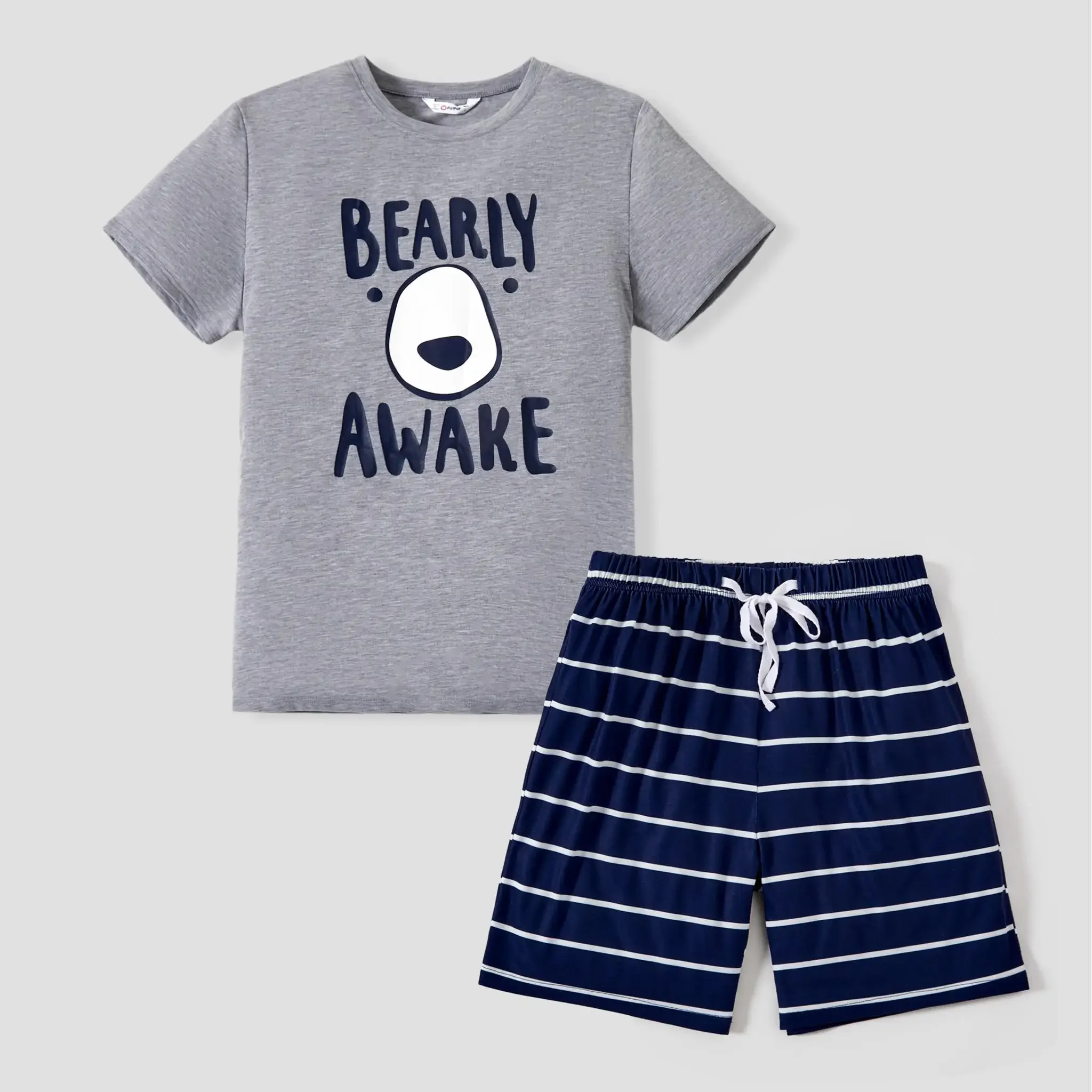 PatPat Family Matching 'BEARLY AWAKE' with Bear Face Stripe Pajamas (Flame Resistant) Suitable for Summer Season 4