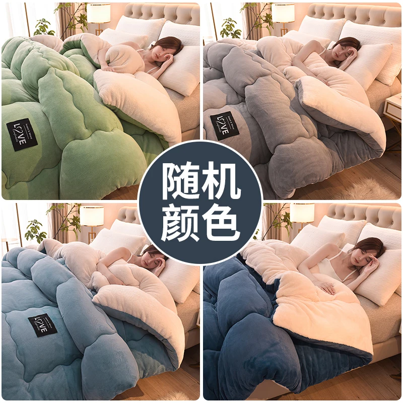 שמיכת חורף מבלוטות קטיפה עם ליבה חמה, גודל יחיד או כפול, מבד כותנה חלבית