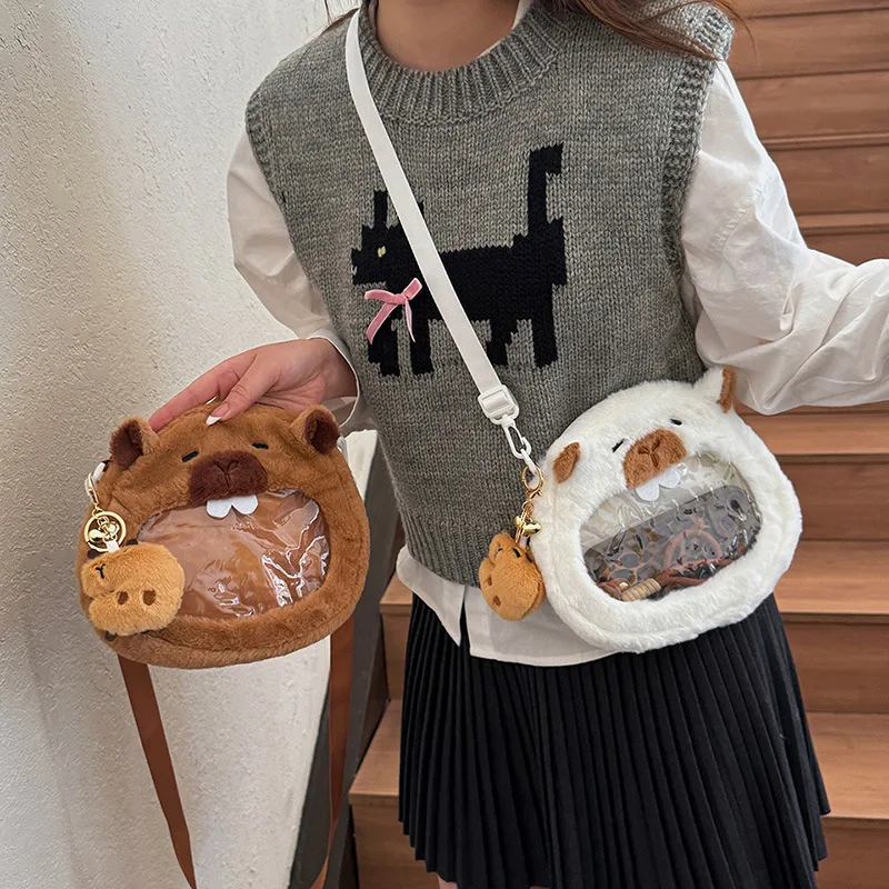 Capibara Cute Perspective Backpack Small Round Bag Soft Hearted Girl Daily Versatile Crossbody Bag Plush Capibara Pain Bag Kid