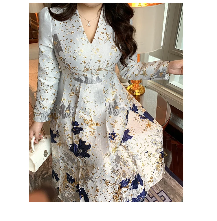 Big Size Spring Summer Jacquard Dress Occasion V-Neck