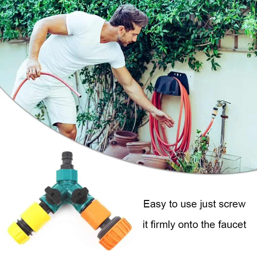2 Way Garden Hose Splitter Connector with Faucet Watering Shut Off for Landscaping Flower Planting Irrigation