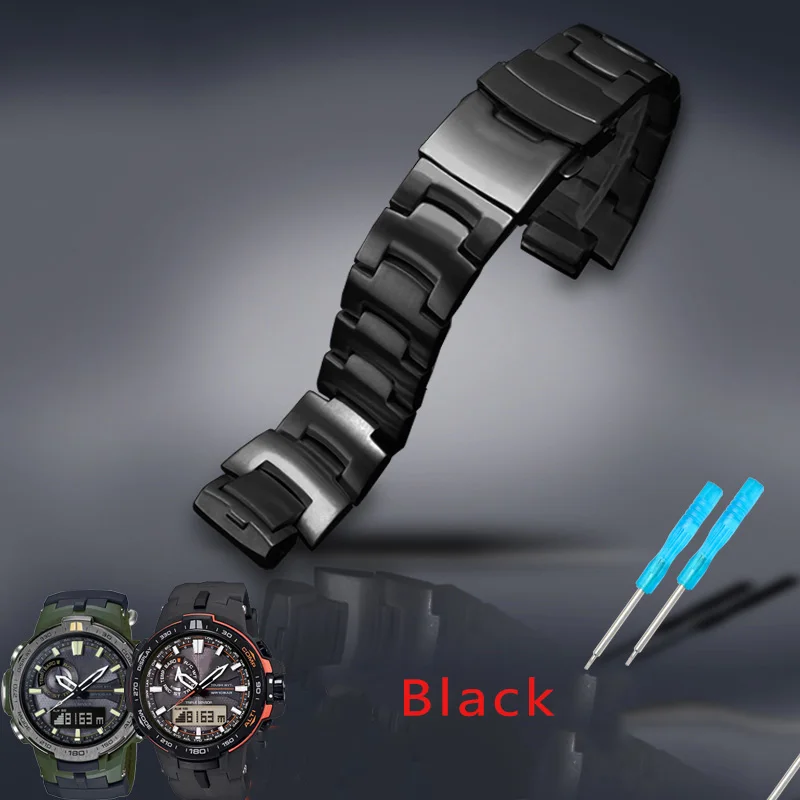 Correa de acero inoxidable macizo de 16 mm para Casio PROTREK PRW-3000 3100 6000 6100, hebilla plegable, correa de repuesto para reloj deportivo para hombre