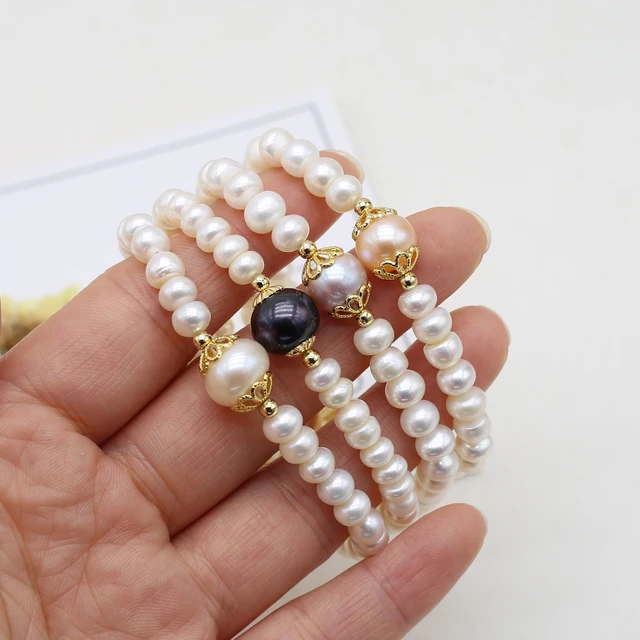 Freshwater Pearl with Black Mother of Pearl Abalone Shell Bracelet in 14k  Gold Size Adjustable – Huge Tomato