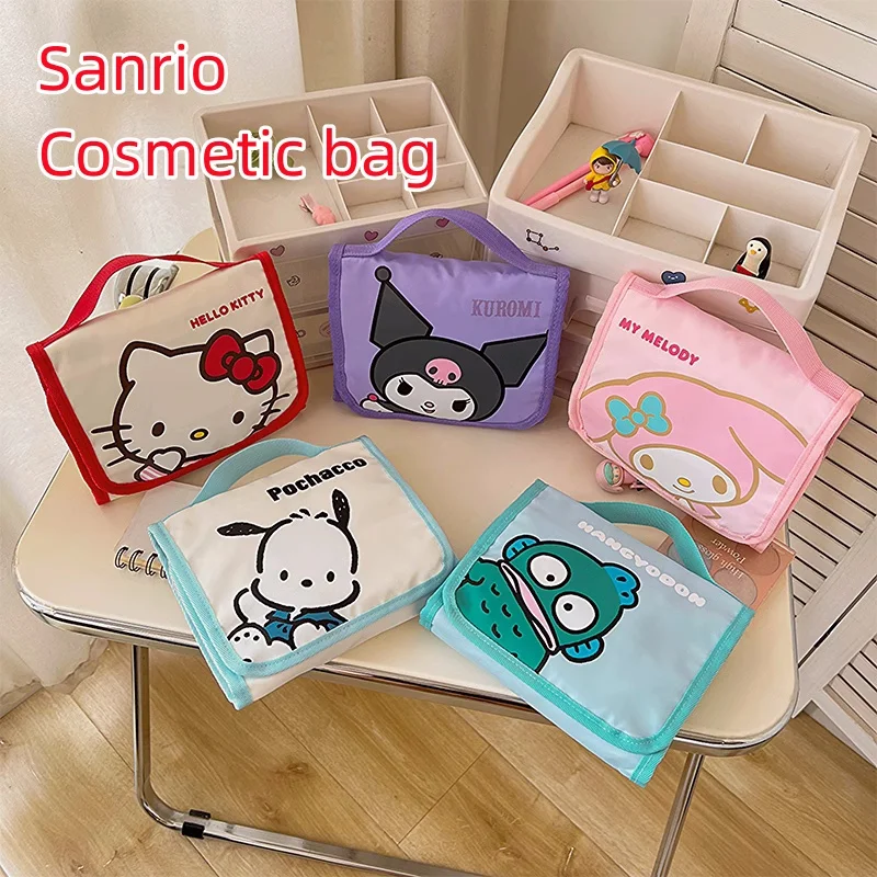 

Kawaii HelloKitty Folding Cosmetic Bag Sanrio Portable Cosmetic Toiletries Storage Travel Cosmetics Storage Bag Large Capacity