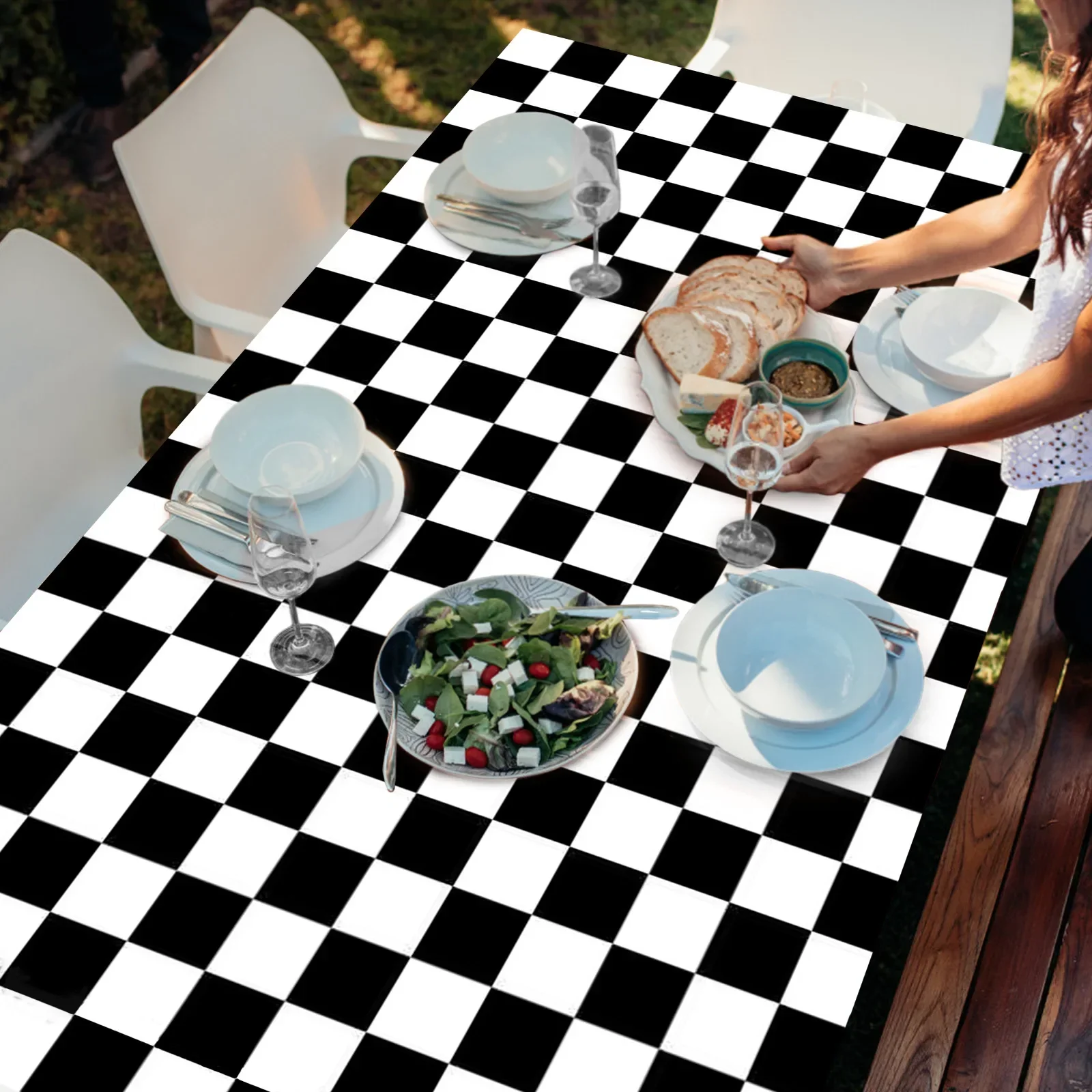 Checkerboard Tablecloth 137x274cm Black and White Chess Abstract Chess Board Disposable Game Rectangular Tablecloth Picnic Mat