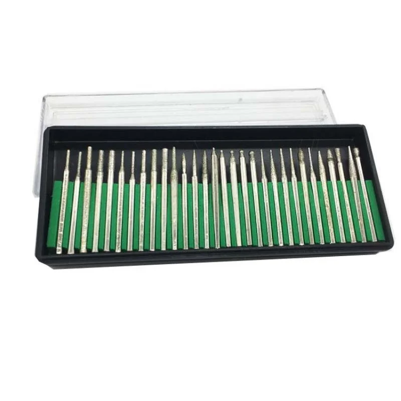 30Pc/Set Diamond Grinding Burr Needle Point Engraving Carving Polishing for Glass Jade Stone 3mm Enhancement Drill Bit Tool