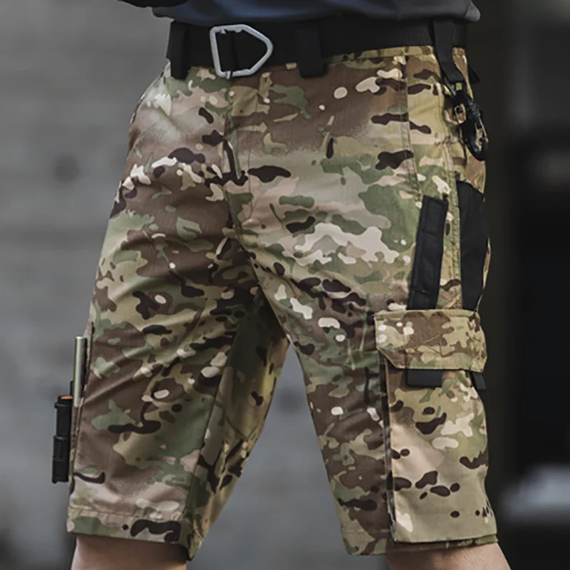 TopFight Camouflage Tactical Shorts Pants for Men Multi Functional Mountaineering Shorts with Pockets Hiking Sports Clothing