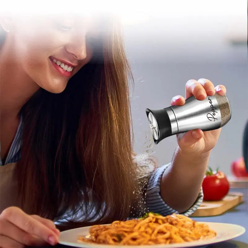 Stainless Steel Kitchen Seasoning Bottle,Glass Salt Pepper Grinder,Measuring Salt Jar,Household,BBQ Sprinkling Control Bottle