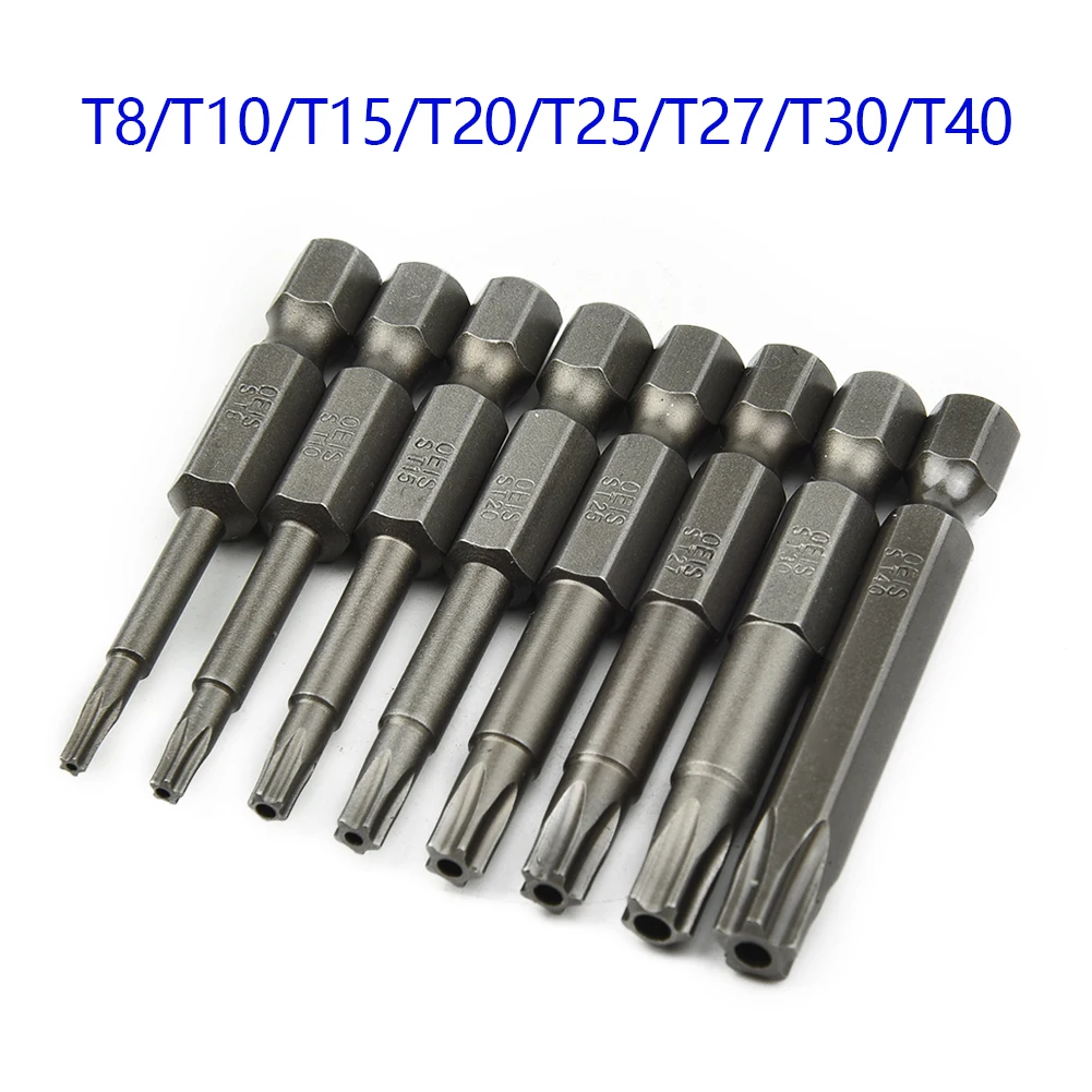 50mm 5 Point Torx Drive Bit Set 1/4" Hex Shank Electric Screwdriver Bit Kit T8-T40 Power Tools With Center Hole 8pcs precision screwdriver set,screwdriver set,magnetic screwdriver bit set,screwdriver bit,hexagon screwdriver bit