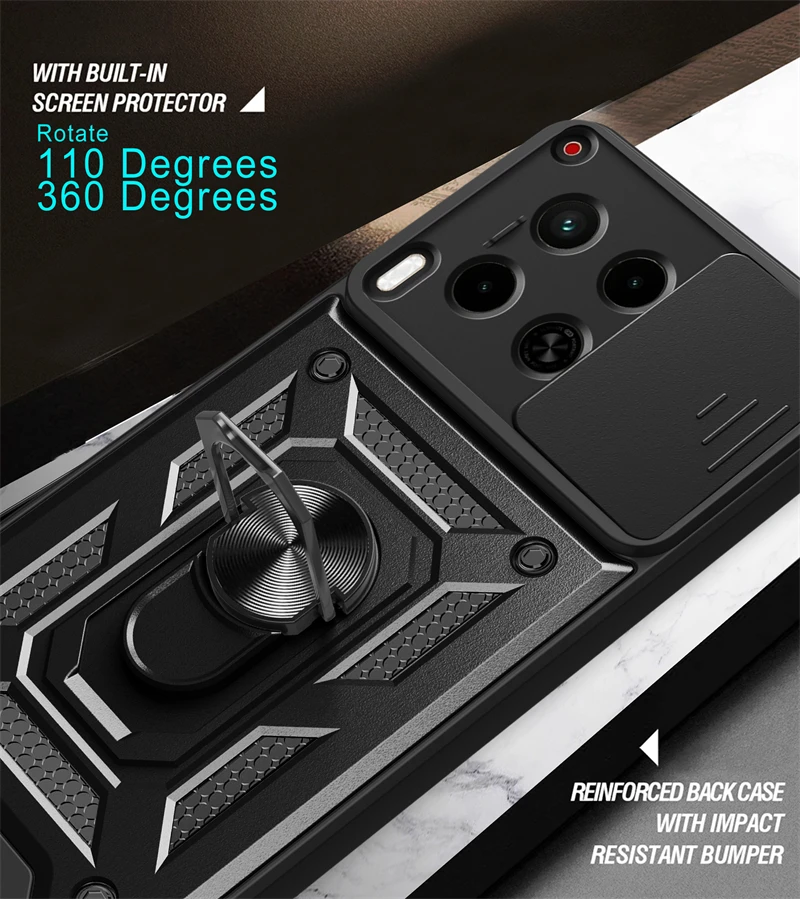 Magnetic Ring Holder Shockproof Phone Case with Slide Lens Armor, 6.78 Display