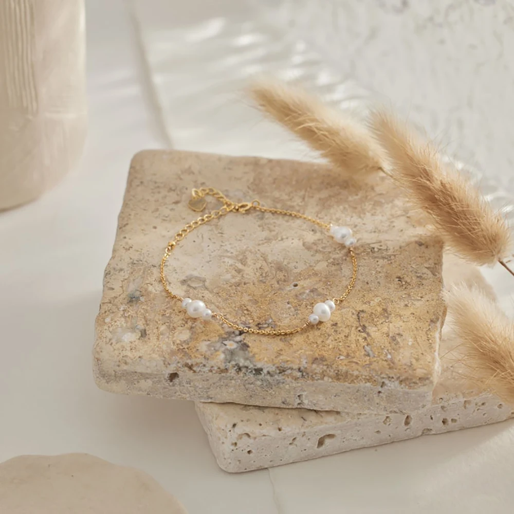 Simple Versatile Pearl Bracelet Hypoallergenic Non Tarnish Handmade Gold Plated Adjustable Chain Bracelets Hand Jewelry Bijoux