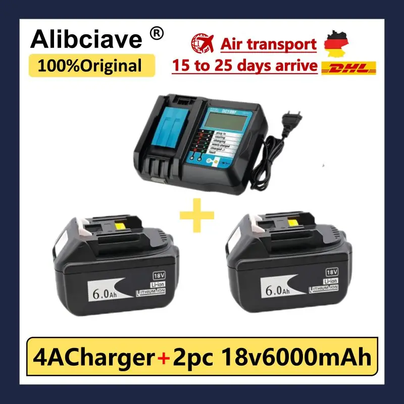 

Alibciave Original BL1860 Rechargeable Battery 18V 6000mAh Lithium ion for 18v Battery BL1840 BL1850 BL1830 BL1860B+4A Charger