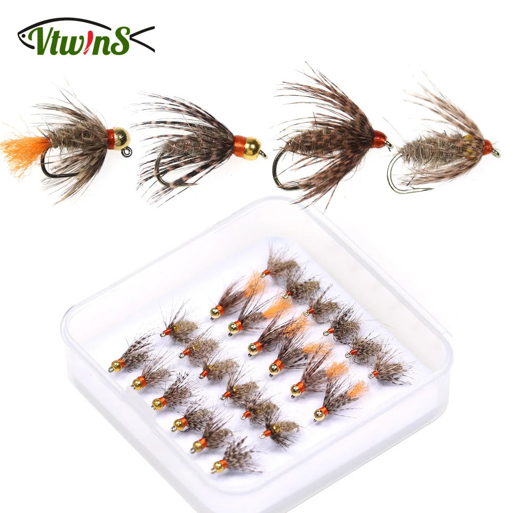 Vtwins Brass Bead Head Jig Hook Soft-Hackle Hare's Ear Fly Mayfly Emerger  Nymph Trout Flies Kit Fly Fishing Lure Bait Accessorie