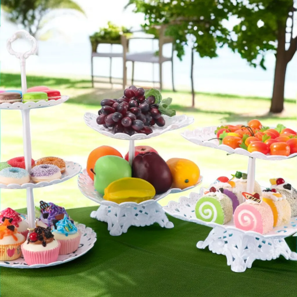 Cake Stand 1 Set Three Layer Cake Tray Fruit Tray Cupcake Display Stand Creative Plastic Dried Fruit