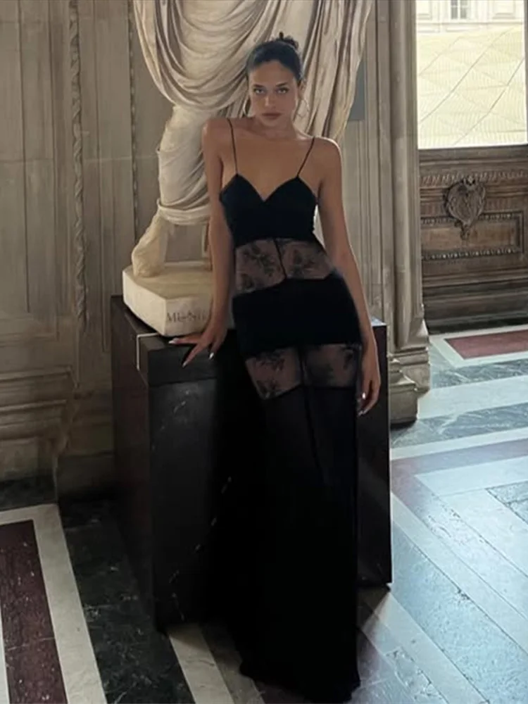 Sexy Lace Sling Dress Women See Through Backless Hollow Out Sleeveless Robe Female 2025 Fashion Beach High Waist Dresses Lady 3