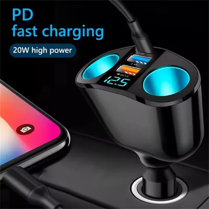 Car Cigarette Lighter 12V-24V Socket Splitter Power Adapter PD QC3.0 Dual USB Car Charger 3.1A 120W Fast Charging For All Phone