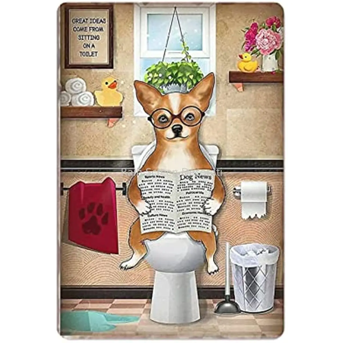 

New Metal Tin Sign Vintage Dog Chihuahua Great Ideas Come From Sitting Toilet Cafe Bathroom Kitchen for Home