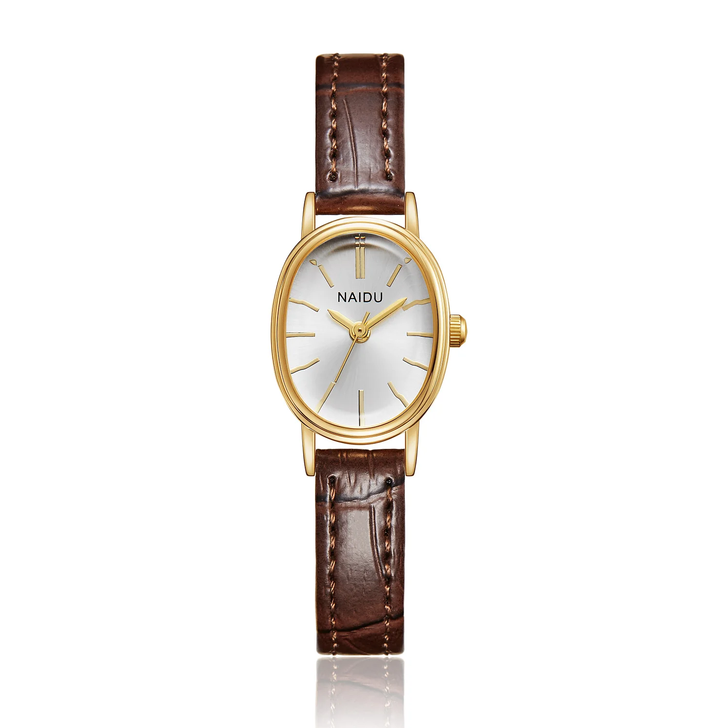 Elegant Ladies Quartz Watch with Smooth Oval Dial Design