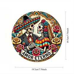 Dia de los Muertos Eternal Affection Aluminum Wall Art - Festive Skeleton Couple Wreath - M (TPO - 1024)