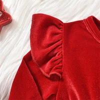 Citgeett Winter Christmas Infant Baby Girls Velvet Bodysuit Dress Long Sleeve Cartoon Jumpsuit Hat Outfits Xmas Clothes 6