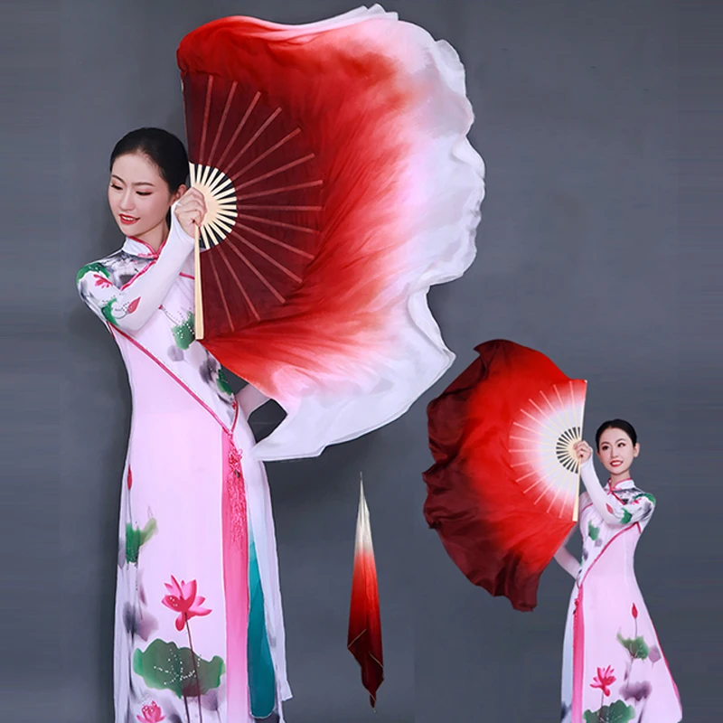 

Gradient Color Women Folk Dance Fan Classical Dance Practice Long Flowy Imitation Silk Fans Yangko Stage Performance Dance Props