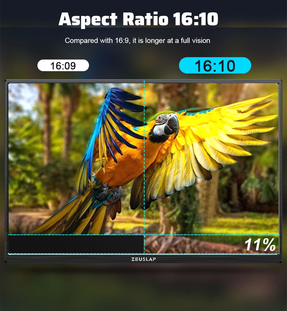 ZEUSLAP 16" 2,5K 144 Hz Tragbarer Monitor 2560*1600 16:10 100 % sRGB 500Cd/m² Reise-Gaming-Display für Laptop Switch PS4 Ps5 Xbox