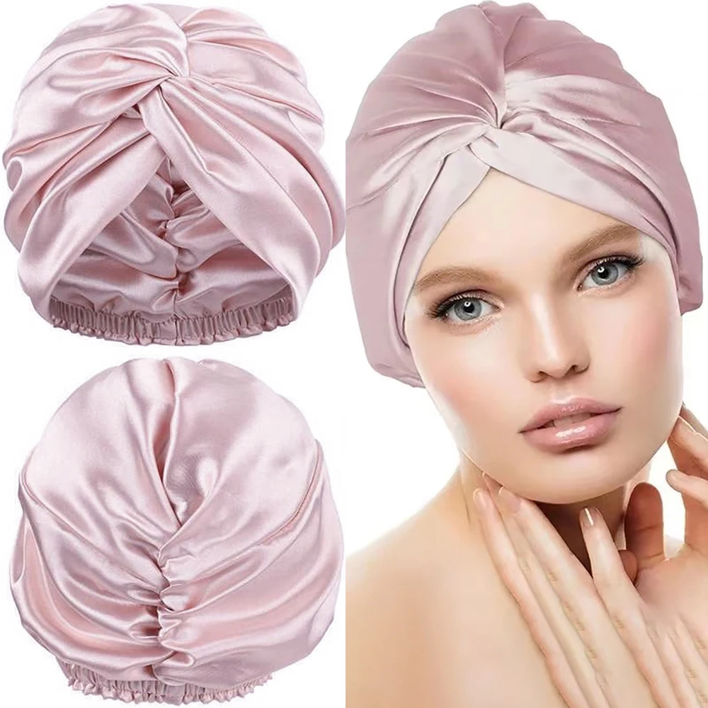 100MulberrySilkTurbanBonnestsSleepingCapNightForWomenTwisted