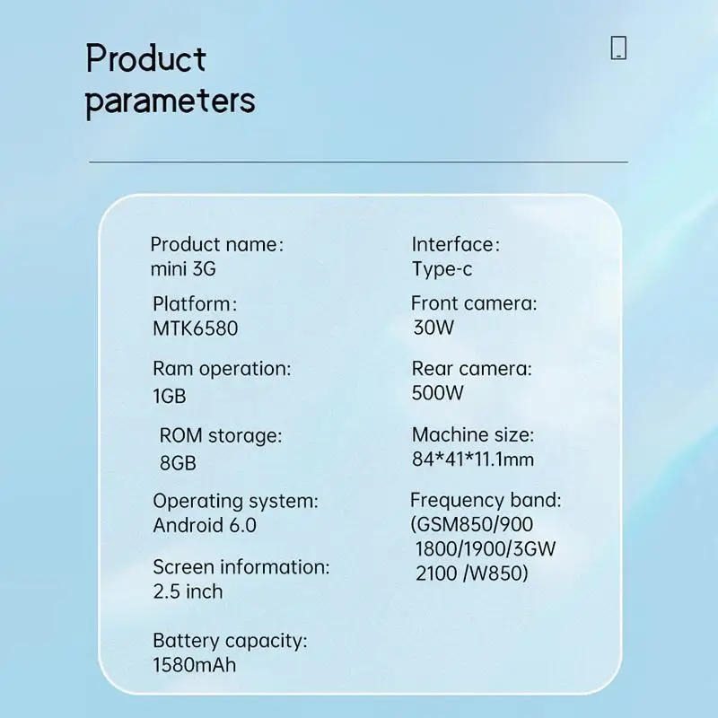 SOYES Mi12 Mini Smartphone 2,5 pulgadas MTK 1GB RAM 8GB ROM 5MP Cámara Tarjeta SIM Dual WCDMA 3G Mp4 Bluetooth WIFI Android teléfono móvil