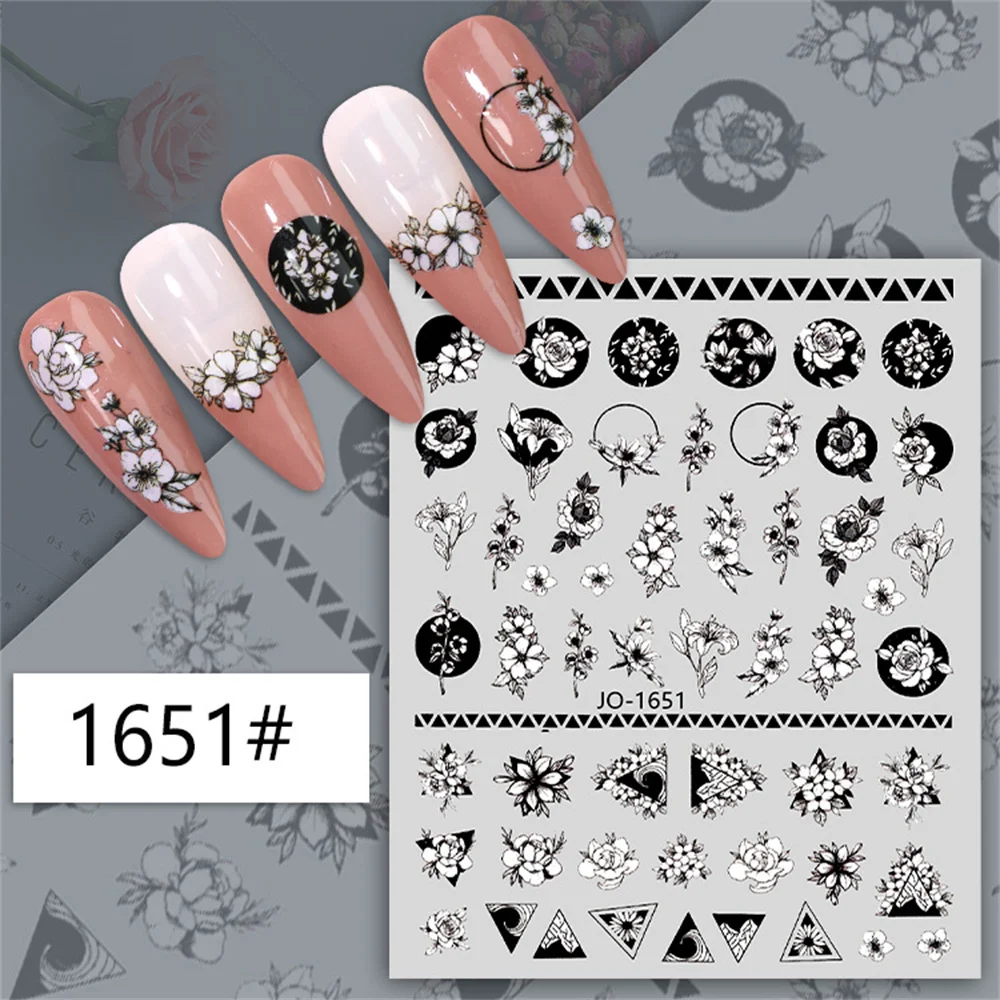 

New Black and White Line Nail Stickers Flowers Grass English Nail Decals Manicure Jewelry DIY Nail Decoration Parts